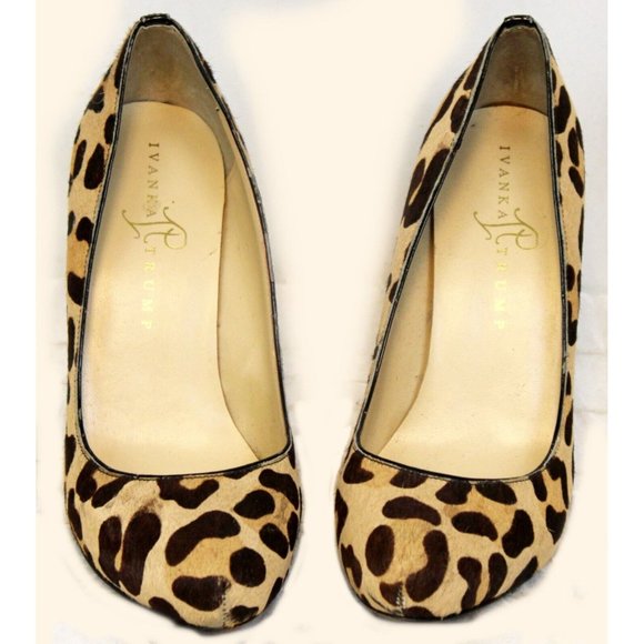 Ivanka Trump Women's Cow Fur Dyed High Heels sz 7M Cheetah Leopard Leather Sole - Picture 2 of 11